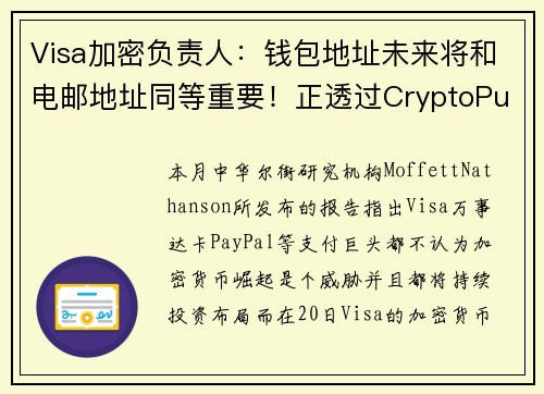 Visa加密负责人：钱包地址未来将和电邮地址同等重要！正透过CryptoPunk理解NFT